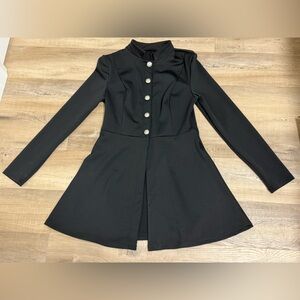 Black Long Sleeve Button-Up Thin Dress Coat